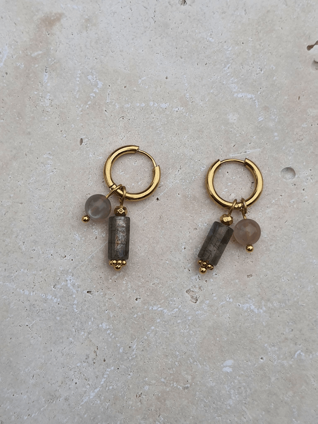 Boucles d'oreilles Labradorite et Pierre de lune - Eclat