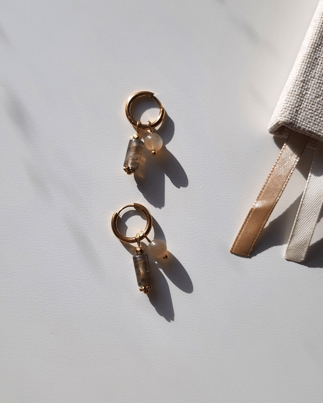 Boucles d'oreilles Labradorite et Pierre de lune - Eclat