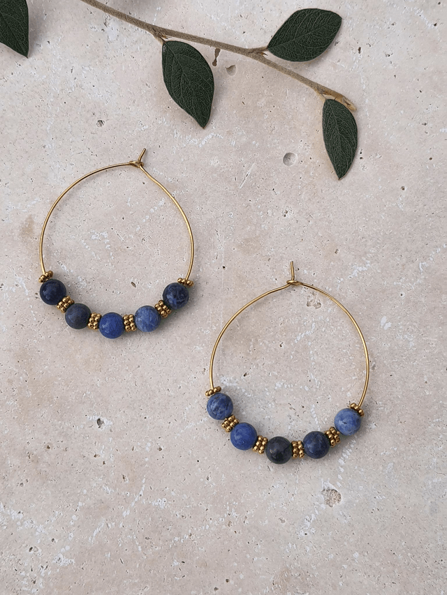 Boucles d'oreilles dorés - Sodalite