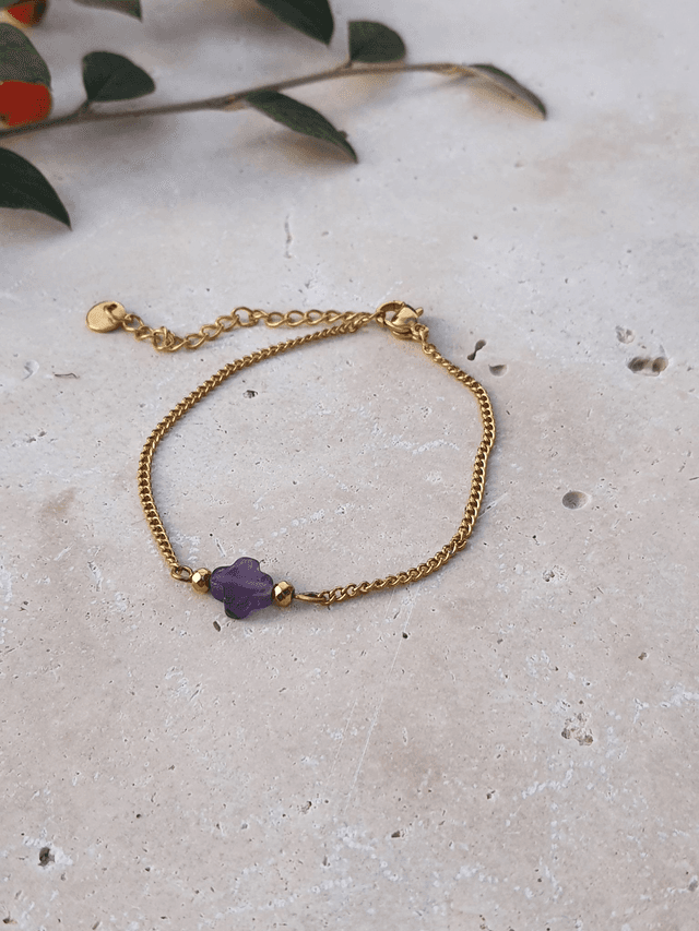 Bracelet améthyste - Trèfle Doré